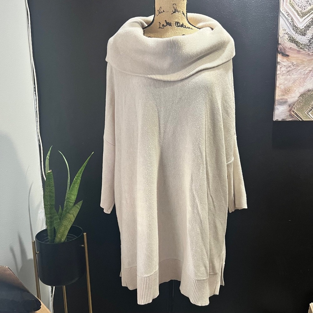 Chicos Size 3 Off White Cowl Neck Tunic Sweater Top Womens Neutral Soft Knit